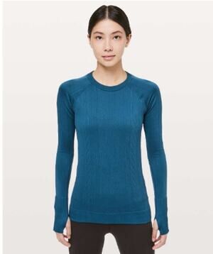 Lululemon Rest Less Pullover Women's Est. 6/8 Carbon Blue Jacquard Thumbholes